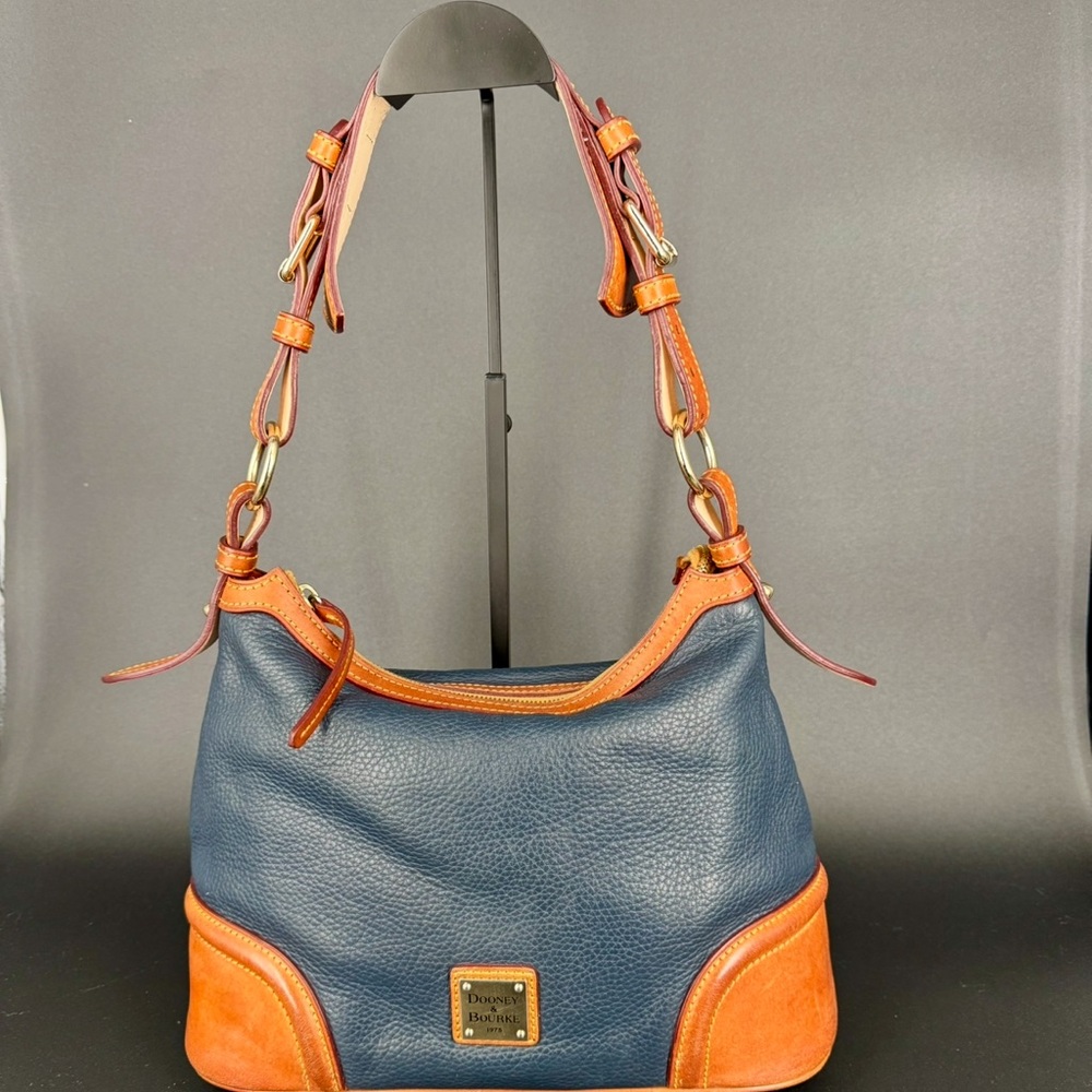 Dooney & Burke Hobo Navy and Brown Leather Shoulder Bag